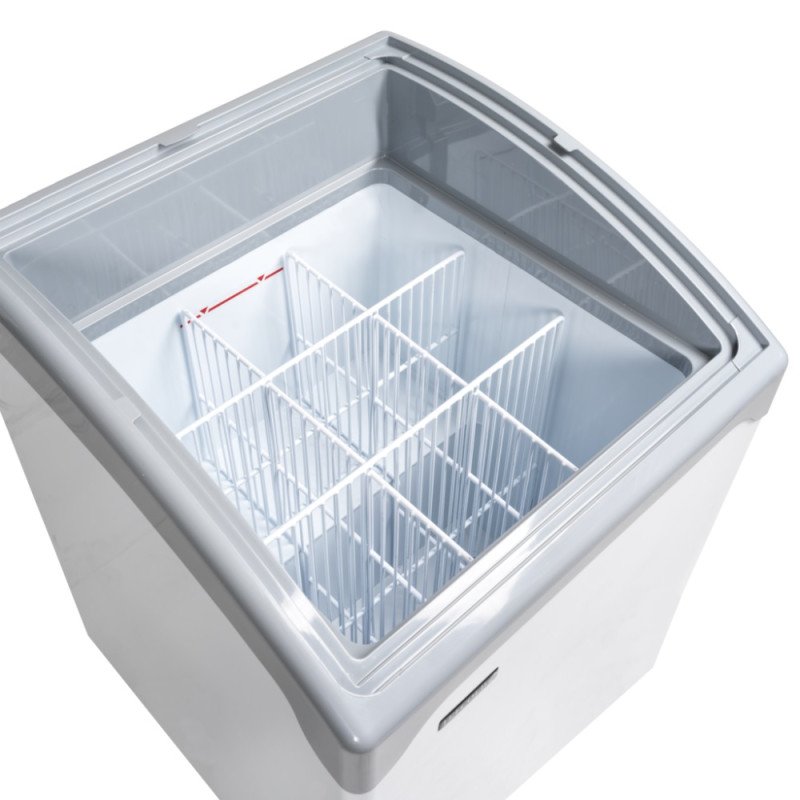 Glassfrys m. böjt skjutlock 130L