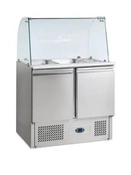 Saladette kylbänk med glasmonter 260L, 2 dörrar