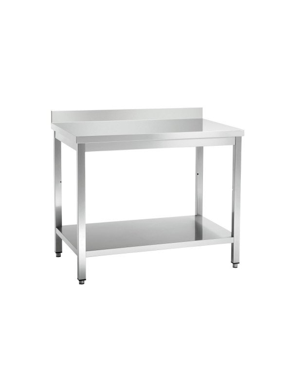 Rostfri arbetsbänk med underhylla, 120cm, uppvikt kant