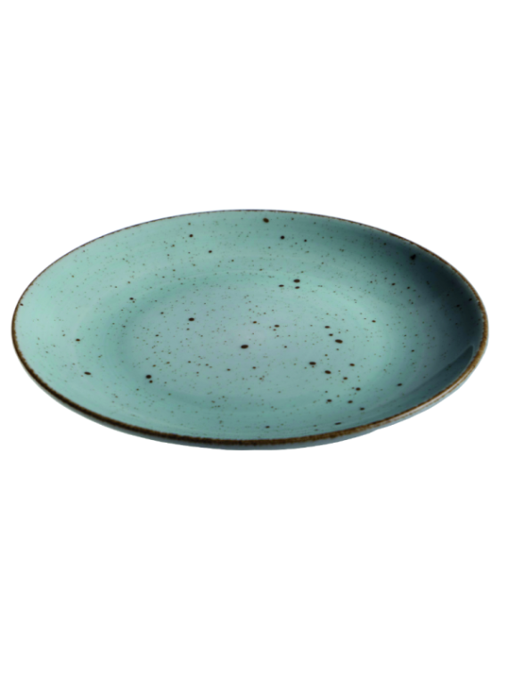 Tallrik flat rund handmålad turkos 28cm, 6st