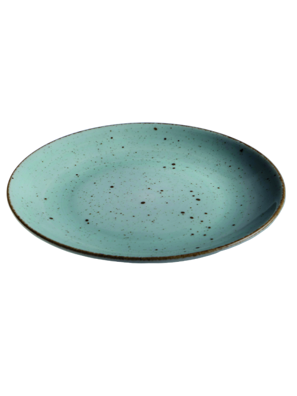 Tallrik flat rund handmålad turkos 28cm, 6st