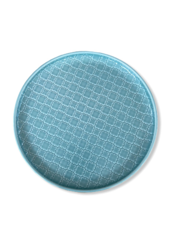 Tallrik flat rund med relieff turkos 26cm, 6st