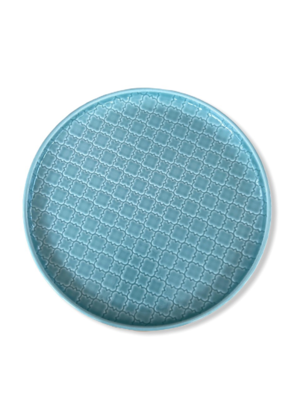 Tallrik flat rund med relieff turkos 26cm, 6st