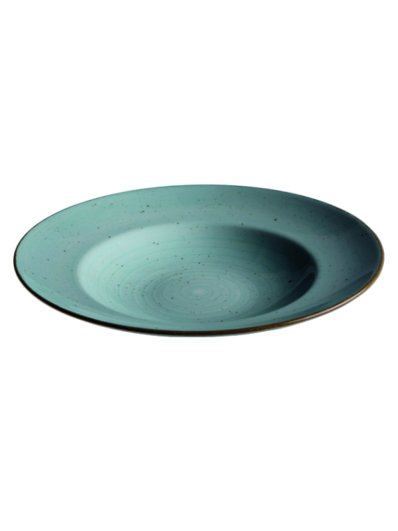 Tallrik djup rund handmålat turkos 29cm, 6st