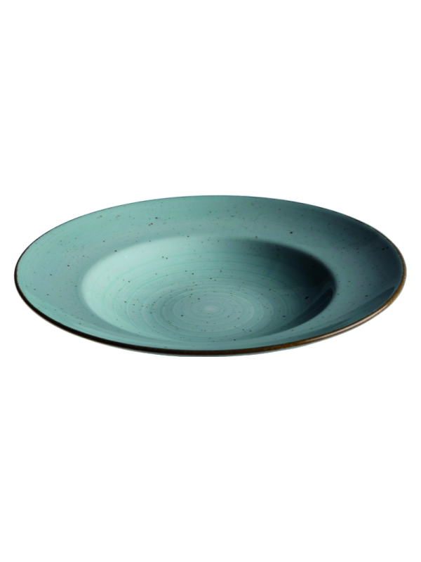 Tallrik djup rund handmålat turkos 29cm, 6st