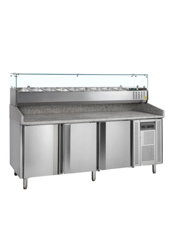 Pizzakylbänk PT1300, 3 dörrar och kylränna