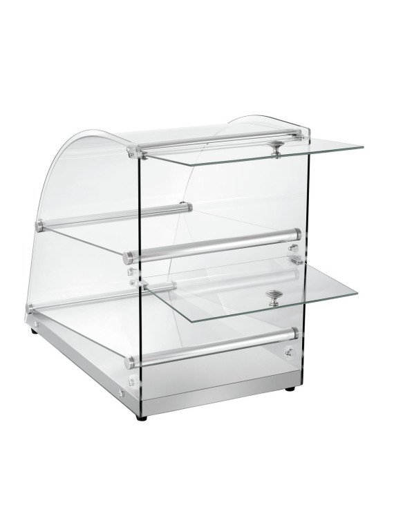 Buffedisplay 360 med 2 hyllplan, glas