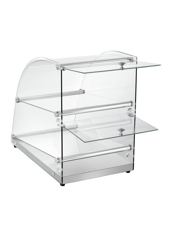 Buffedisplay 360 med 2 hyllplan, glas