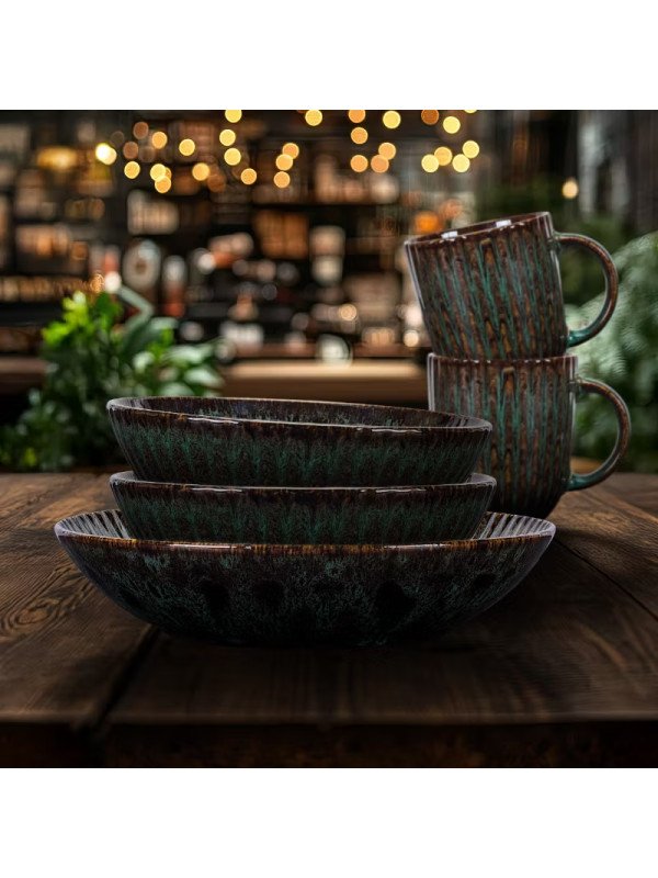 Daisy Mugg 35cl grönsvart dekor, 6 st/frp